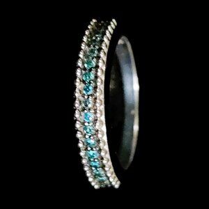 Vintage Y2K 925 Sterling Silver Blue Topaz Half Eternity Band Ring